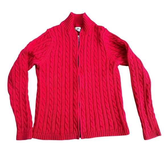 L. L. Bean Red Cable Knit Zip Up Sweater Jacket Women’s Size Small Item 243978 - Picture 1 of 7